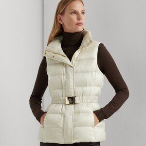 Ralph Lauren Women's Belted Down Puffer Vest In Mascarpone Cream Size M NWT